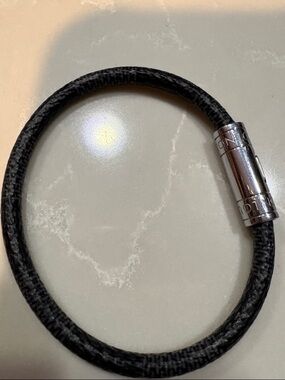 Louis Vuitton Black Leather Cord Bracelet with Silver Magnetic Clasp